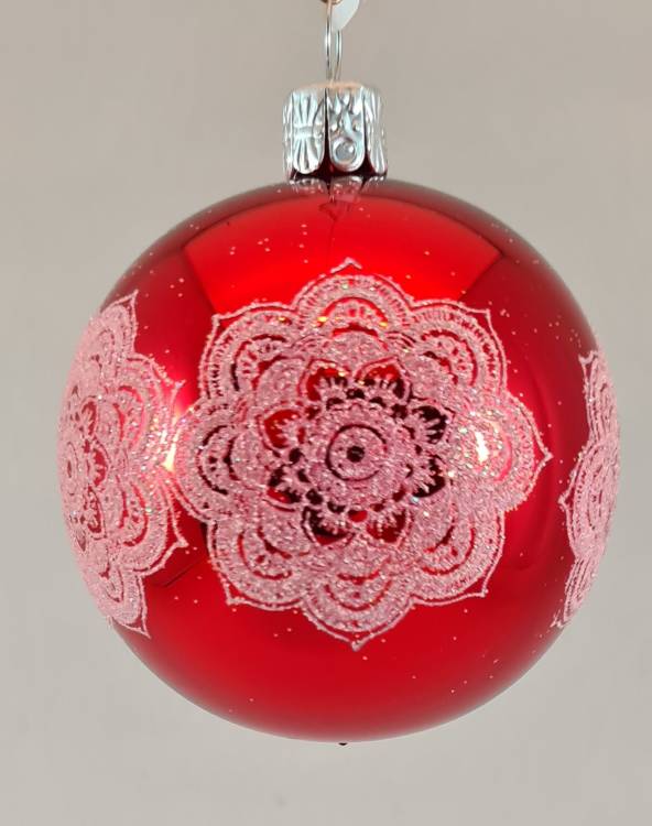 Obrázek k výrobku 1959 - Vánoční ozdoba koule červená květina mozaika